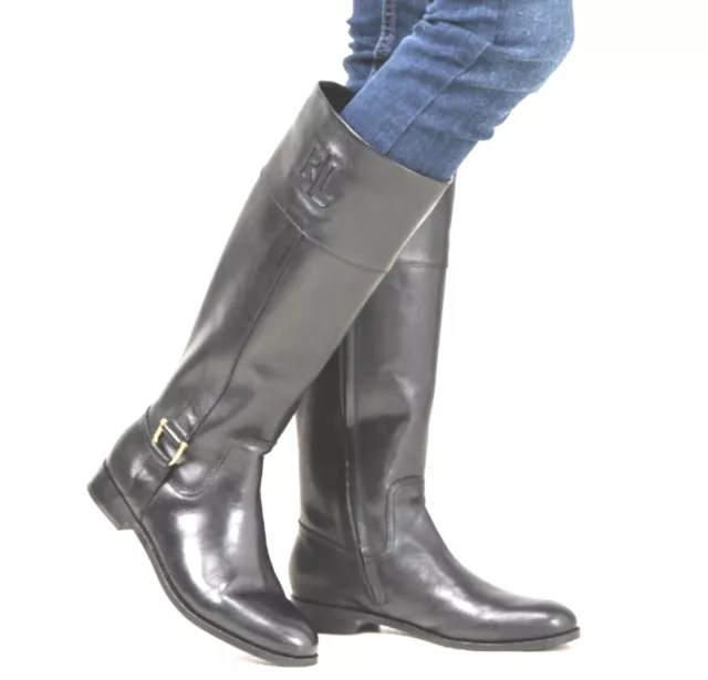 Lauren Ralph Lauren Bernadine Buckle Detail Kneehigh Riding Boots Black Size 7.5