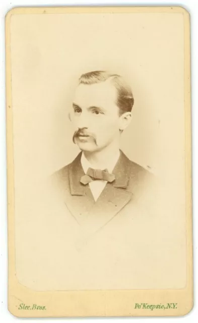 Antique CDV Circa 1870s Slee Bros Handsome Man with Mustache Poughkeepsie, NY