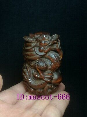 Japanese Boxwood Hand Carved Dragon figure Statue old table deco Collection gift