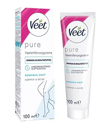 Veet PURE Haarentfernungscreme Körper & Beine, Sensible Haut, 100ml