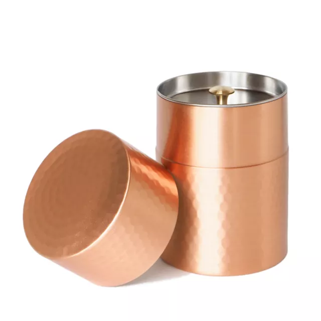 Japanese Airtight Metal Tea Canister 370ml Hammered Copper Storage Container