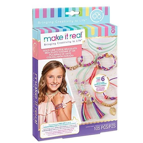 Make It Real: Kit de Pulseras de Gamuza Gold-Link - Crea 6 Cordones y Borlas Únicos