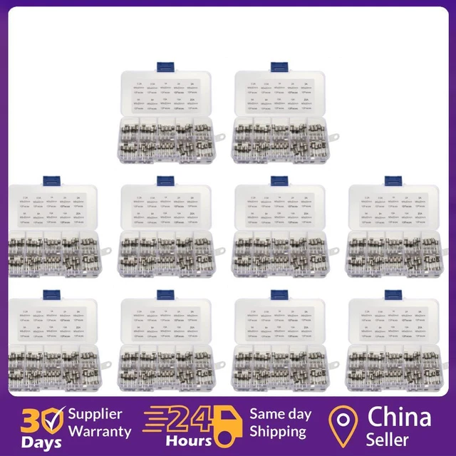 100 pz fusibili tubo di vetro per auto assortiti 10 tipi 0,2 A-20 A fusibile tubo di vetro fusibile fine