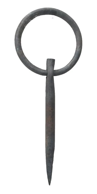 Antique Heavy Wrought Iron Tethering Ring on Pin Meat Beam Game Hooks