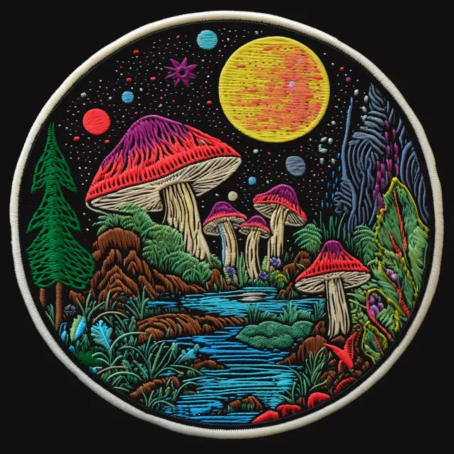 Space Mushroom Embroidered Patch Trippy Hippie Embroidery Patches Iron Sew  On