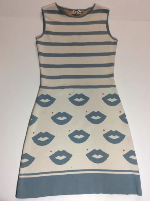 NWOT Tak Ori 2015 $980 Italian Cotton Lip Dress Blue and Ivory Med Fits Sz 4 3