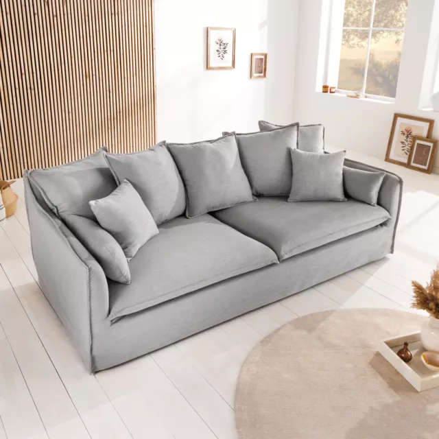 XL Hussensofa HEAVEN 3-Sitzer 202cm Grau Leinenstoff Sofa inkl. Kissen Federkern