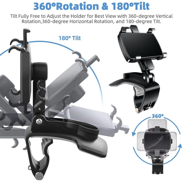 Universal 360° Clip On Dashboard Mobile Cell Phone Holder Car Mount Stand Cradle 3