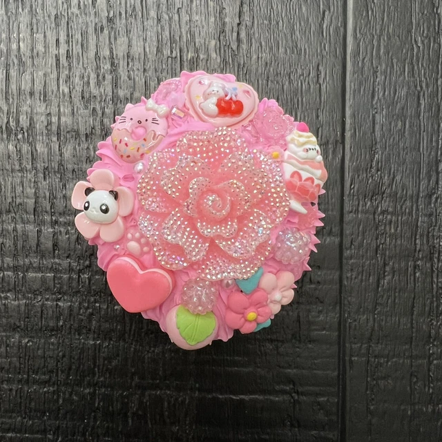 Decoden Compact Mirror Brush Rose Pink Cherries Flowers Panda Donut Kitten Bunny