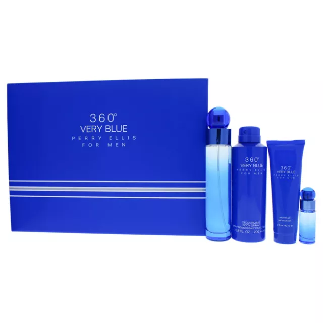 360 Very Blue by Perry Ellis for Men - 4 Pc Gift Set 3.4oz EDT Spray & More