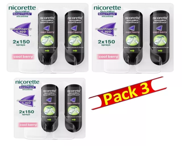 Nicorette QuickMist SmartTrack Coolberry Mouth Spray 2*150 of 3 Pack Exp=02/2024