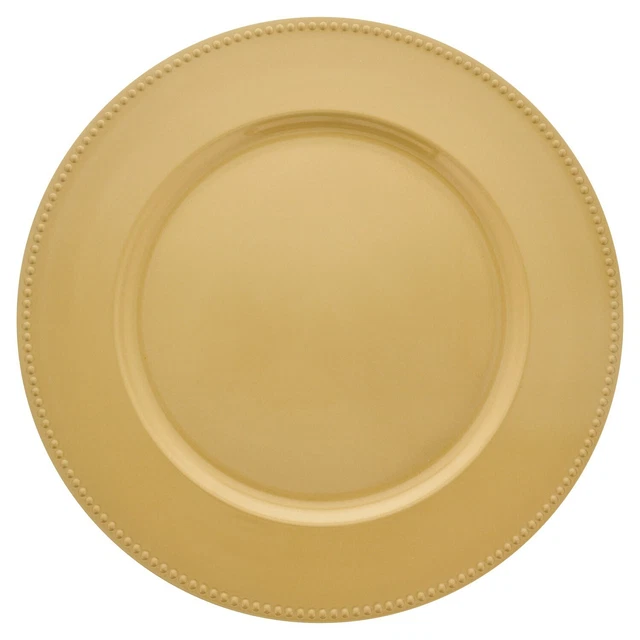 Gold Plastic Charger Plates with Beaded Rims, 13 in. (Pack of 12)