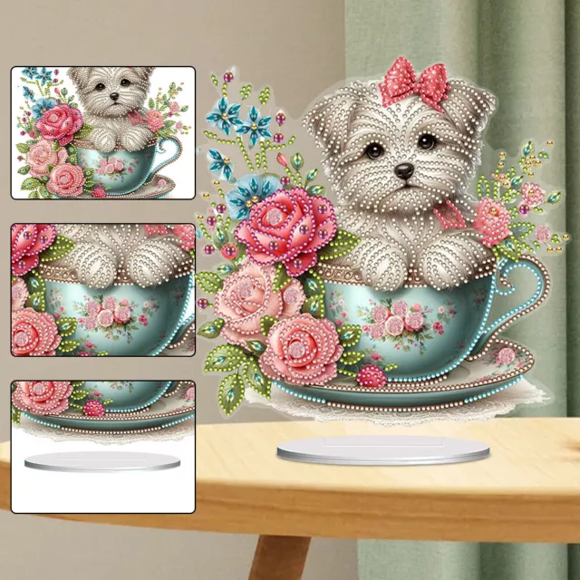 Teacup Puppy Special Shaped Diamond Painting Desktop Decorations Colorful