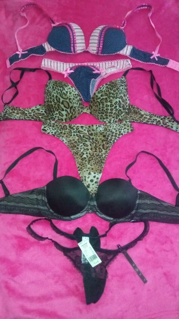 Ensemble Lingerie Luxe Millesia - Soutien-Gorge Balconnet 90B & String - Noir & Rose - Taille 38 - Neuf