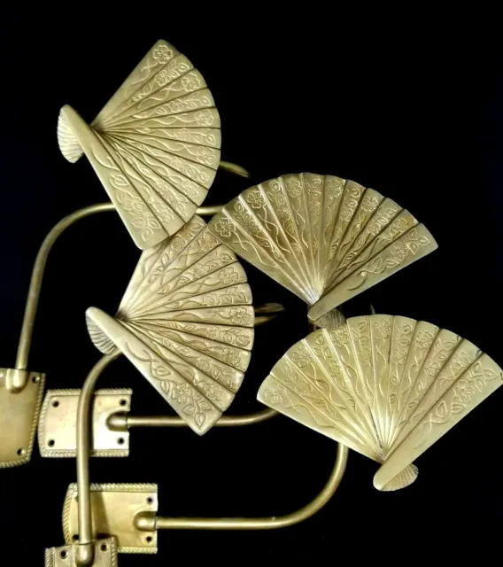 2 Sets of Vintage Solid Brass Curtain Drapery Holdbacks Japanese Fan Design