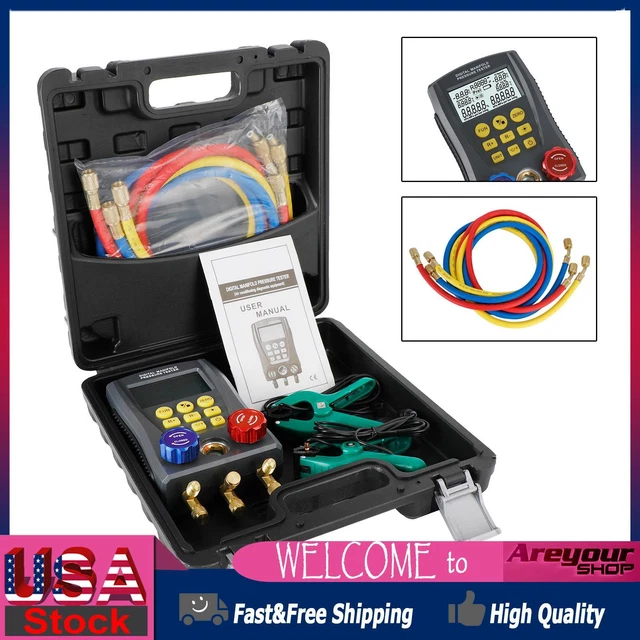 Refrigeration Digital Manifold Gauge HVAC Vacuum Pressure Temperature Tester Set