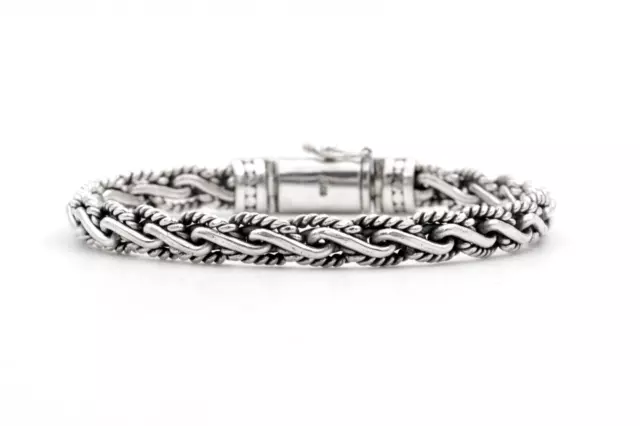 8.5 " Homme Tressé Corde Tissage Chaîne Lien Argent Massif 925 Bracelet