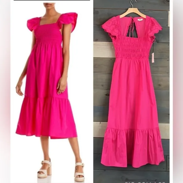 NEW Jason Wu Hot Pink Cutout Open Back Eyelet Midi Summer Dress S