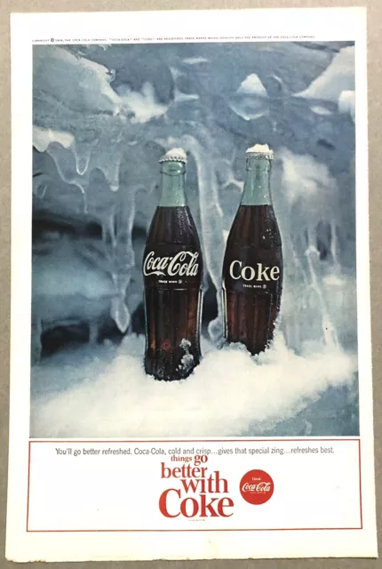 Vintage 1964 Original Print Advertisement Full Page - Coke Coca Cola Cold Fresh