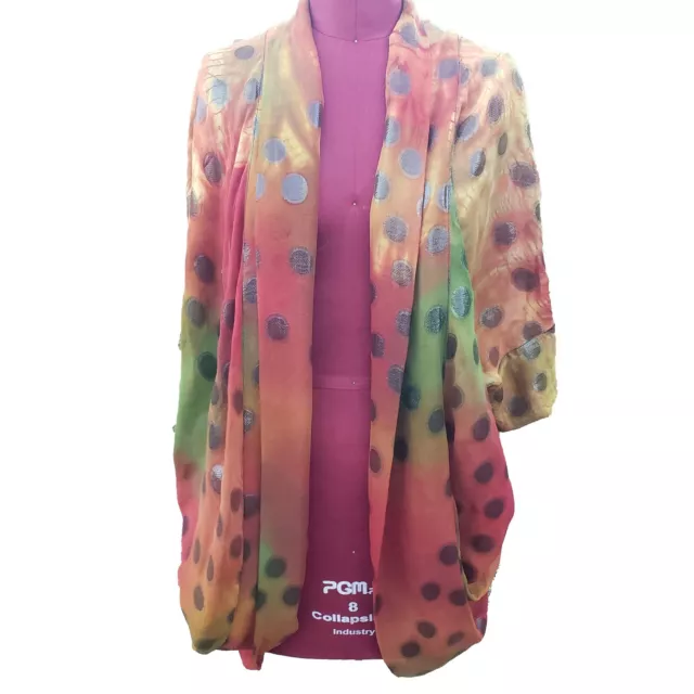 Citron Cocoon Wrap 6 Multicolor Dot Sheer Silk Chiffon Open Front Cardigan