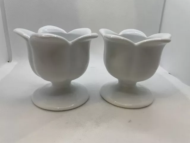 Xcell White Porcelain Lotus Flower Dessert /Fruit Cup/Bowl. Set Of Two.