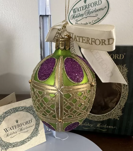 Waterford Crystal Holiday Heirlooms Imperial Colleen Green /Gold Egg Ornament 4"