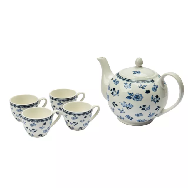 5 uds. Set Tetera 1L con 4 Tazas 90ml Juego de Café Servicio de Té Flores...