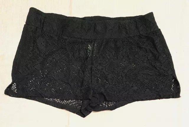 Black Lace Elastic Waist Shorts Sheer Women Size M by Joe Boxer