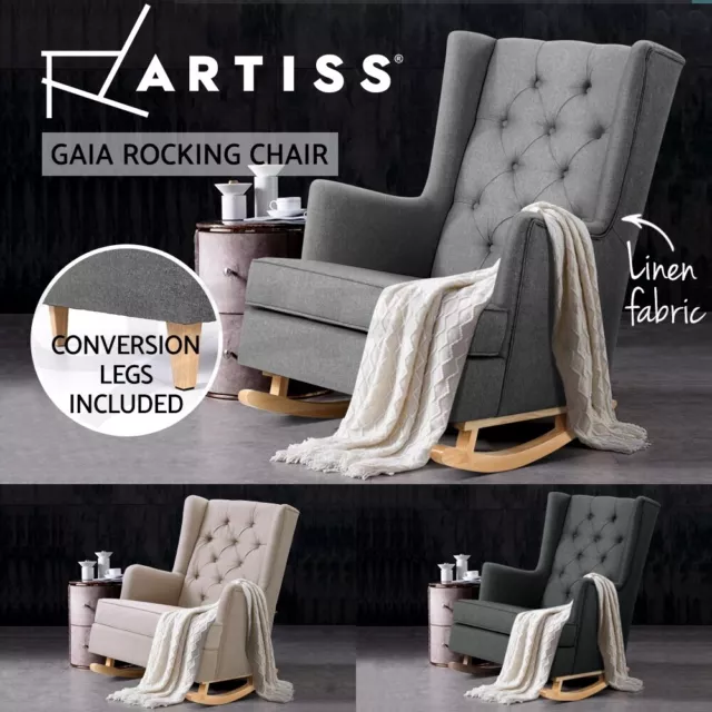Artiss Rocking Armchair Feeding Chair Fabric Armchairs Lounge Sofa Recliner