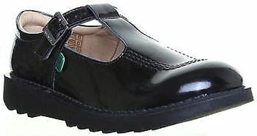 KICKERS Kick T Azteco Ragazzi Barrette Mary Jane Scarpe Nero Vernice Misura UK 3