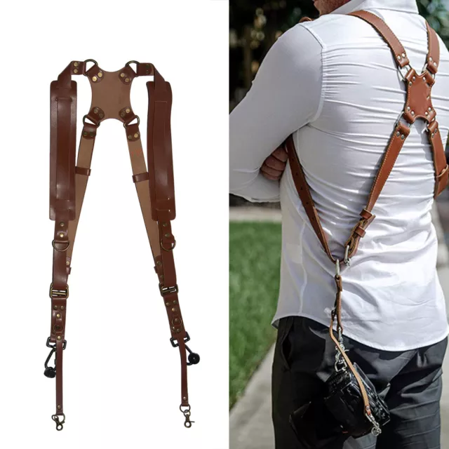 Adjustable Dual Camera Shoulder Strap Leather Quick Release Harness Accessory AU