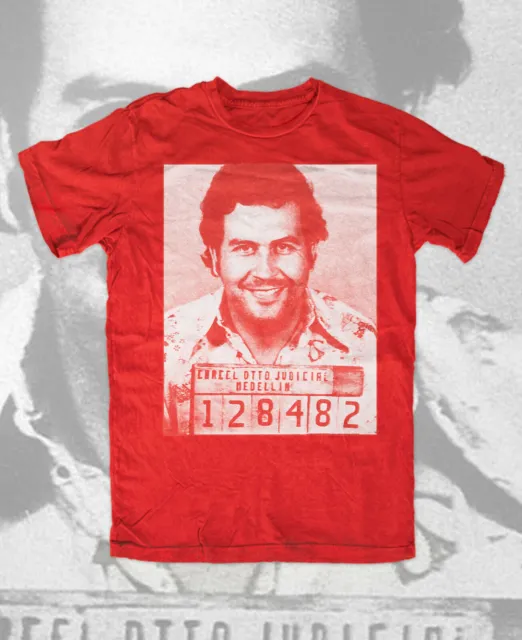 Maglietta Pablo Escobar Mugshot ROSSA, re della Coca-Cola, cocaina, don pablo, DROGA,