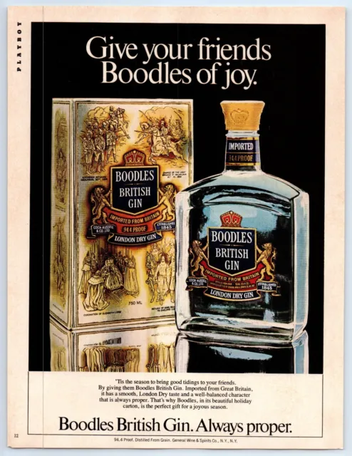 Boodles British Gin London Dry Gin GIVE FRIENDS BOODLES 1982 Print Ad 8"w x 10"t