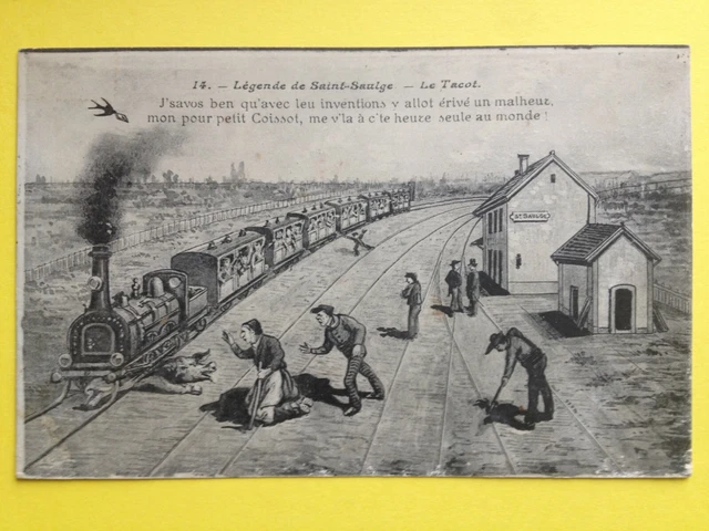cpa FRANCE Illustration Dessin Humour LÉGENDE de St SAULGE Le TACOT Gare Cochon