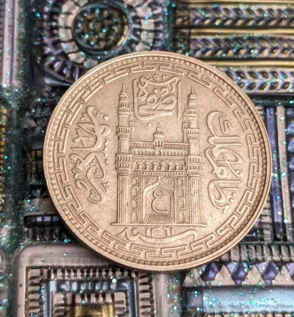 Hyderabad State AH 1361 One Rupee Mir Usman Ali Khan Silver Coin BU