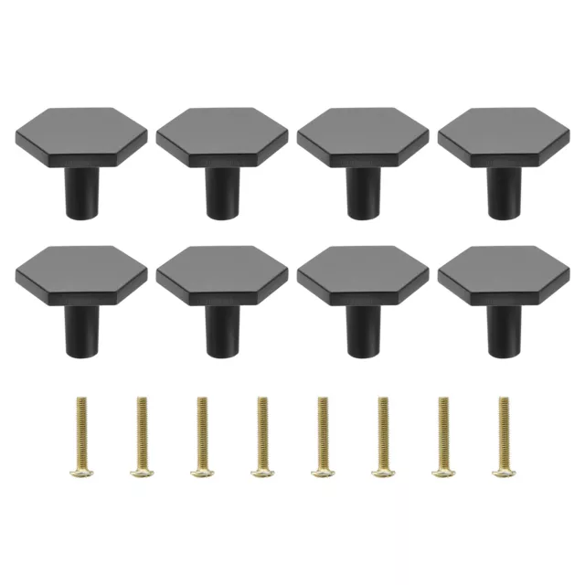 Solid Knobs, 8 Pack Hexagon Zinc Alloy Cabinets Knob with Screw (M4, Black)