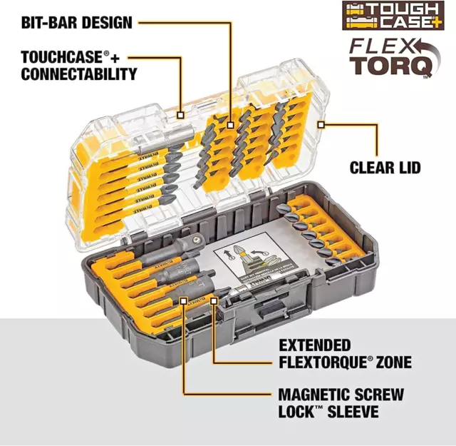 Screwdriver Bit Set Impact Ready 40 Piece Dewalt Flex torq DWA2T40IR Bits Case