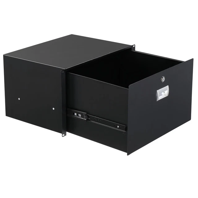 19" 6U Steel Plate DJ Drawer Rack Case Equipment Cabinet with Keys Black