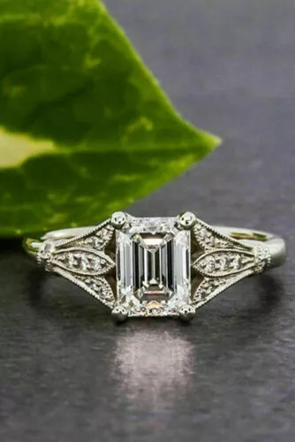 Art Deco Style Simulated Diamond Vintage Inspired Engagement Ring In 925 Silver