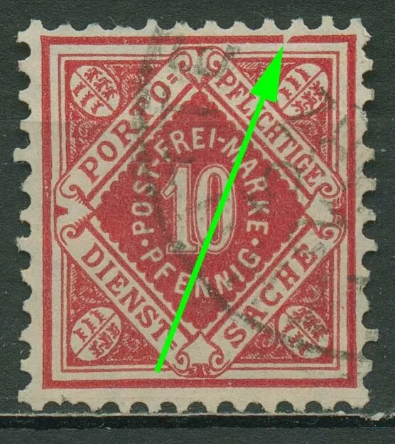 Württemberg Dienst 1906/16 Ziffer/Raute Plattenfehler 115 a II gest. Zahnfehler