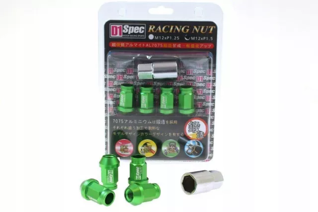 Ecrous De Roue Racing Lug Nuts M-7386 D1Spec Replique 40Mm M12X1.5 Vert