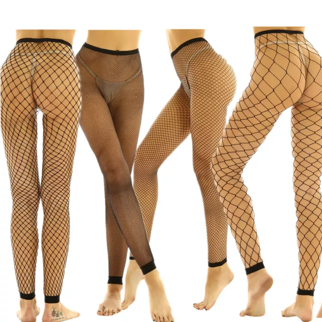 Womens Fishnet Mesh See Through Footless Stockings  High Waist Tights Pantyhose