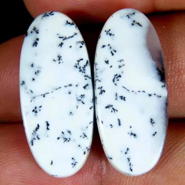 17.60Cts.100%Natural Designer Dendrite Opal Oval Pair Cab 11x25x4mm Top Gemstone