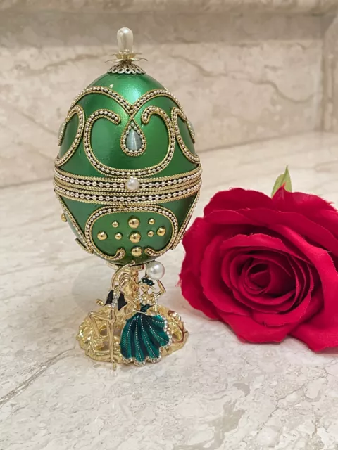 Imperial Faberge Egg Musical Diamond Wedding couple Egg &  Fabergé Necklace