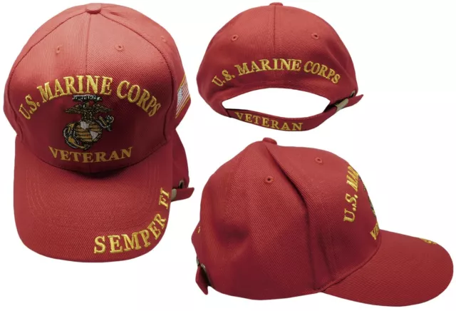 U.S Marine Corps USMC Veteran EGA Semper Fi Red Adjustable Embroidered Cap Hat