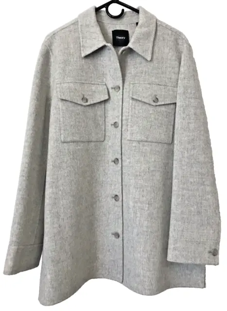 THEORY Womens Button Up Shirt Jacket Light Grey Wool Cashmere Medium New NWT