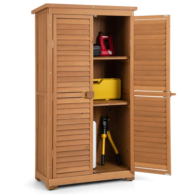 WOODEN TOOL STORAGE Closet Outdoor Lockable Garden Shed w/ 3 Detachable