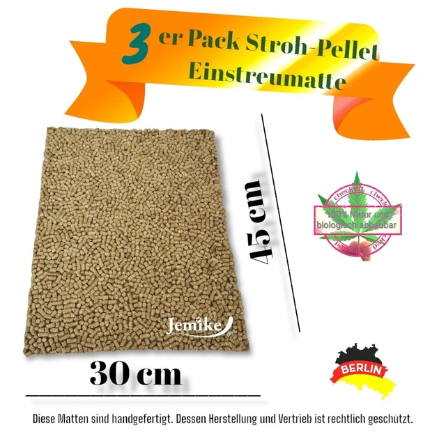 3er Pack Hanf-Stroh-Pellet-Matte 45cm x 30cm x 13mm Gehege, Käfig, Kotwanne