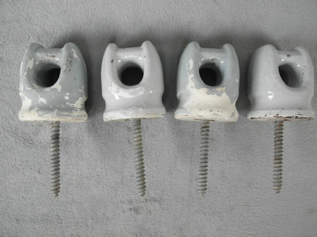 4 Vintage Grey Screw In Porcelain Ceramic Insulators 3"