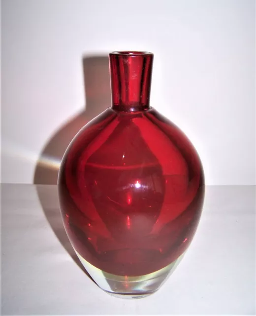 Heavy Murano Art Glass Red Sommerso Cased Perfume Bottle No Stopper 8"